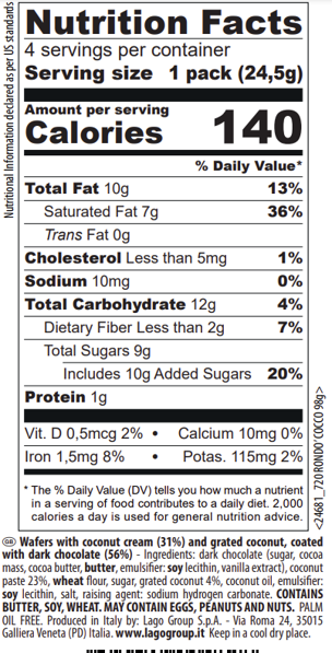 Nutritional Values Rounds Rondo Coconut